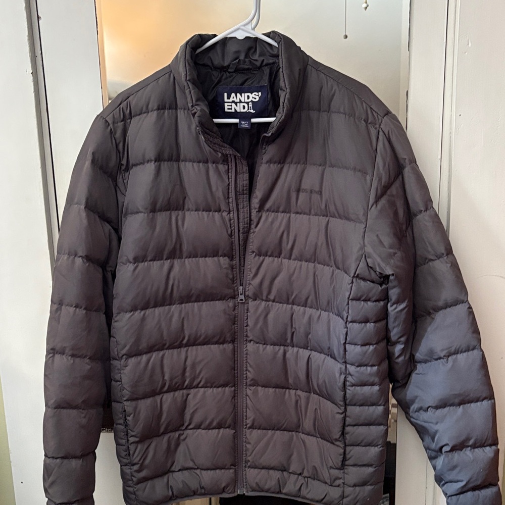 Lands' End Men's Dark Gray Puffer Jacket size medium/tall 80% down
